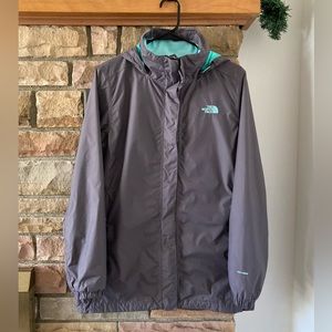 The North Face DryVent Hooded Rain Jacket in Gray Mint Blue - Womens Size Large